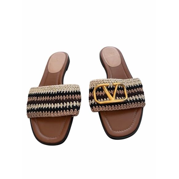 Valentino Garavani Slide Crochet Sandal Ivory Multi Size 8US 38EU Open Toe $980 - Picture 4 of 10